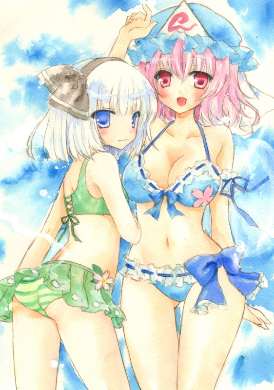 konpaku youmu and saigyouji yuyuko (touhou) drawn by rano_(u_rano)