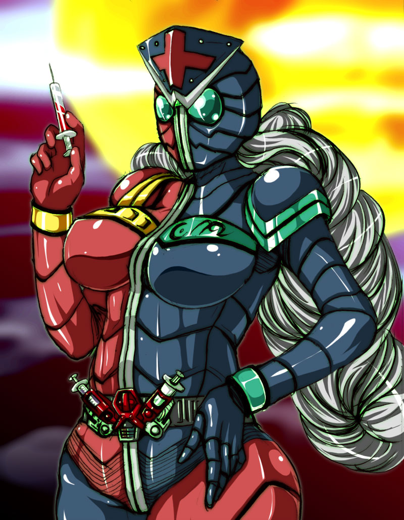 yagokoro eirin and kamen rider double (touhou and 2 more) drawn by dot_(poni_taoyaka)