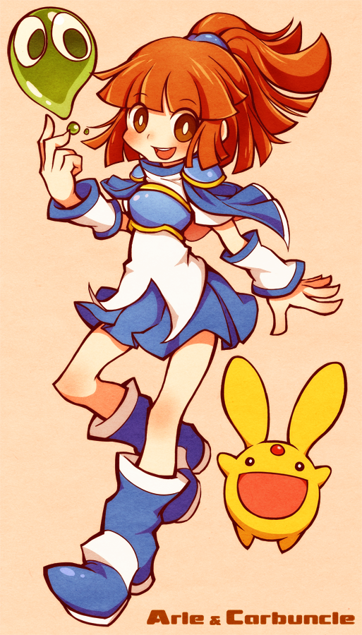arle nadja, puyo, and carbuncle (puyopuyo) drawn by icon_(sugarless_yogurt)