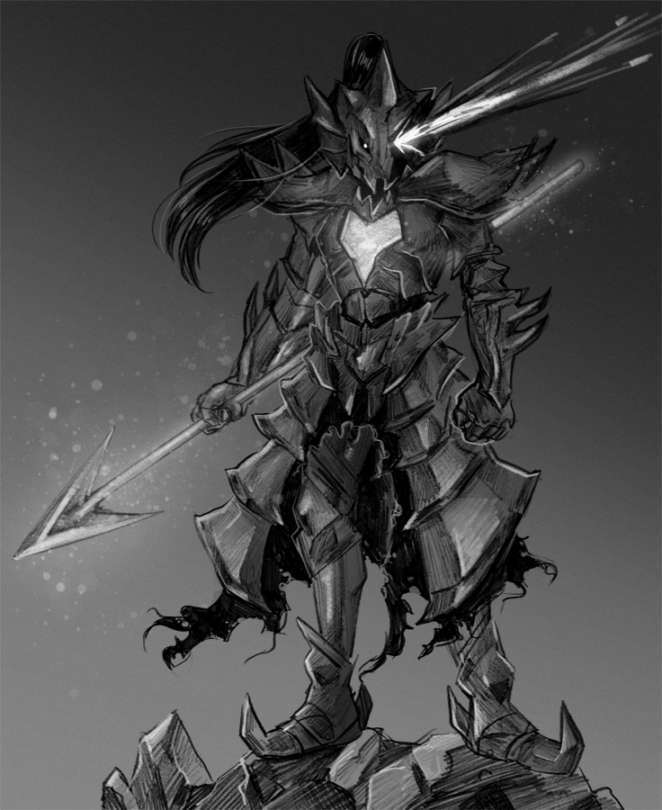 undyne, dragon slayer ornstein, and undyne the undying (undertale and 2 more) drawn by noszle