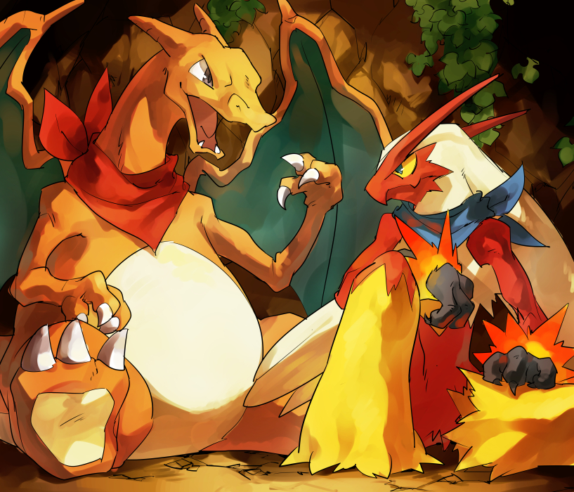 charizard and blaziken (pokemon and 1 more) drawn by emunise