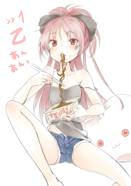 sakura kyoko and kyubey (mahou shoujo madoka magica) drawn by anonymous_(2ch_sakura_kyouko_thread) and mijinkouka