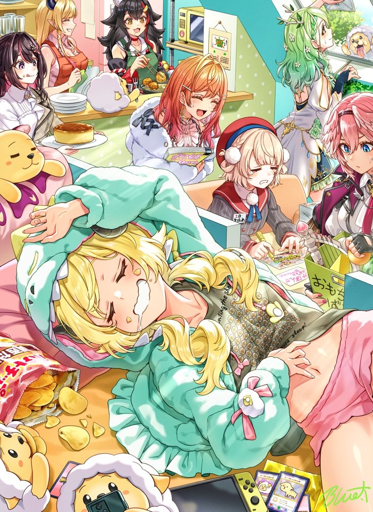 ookami mio, ceres fauna, tsunomaki watame, takane lui, yuzuki choco, and 4 more (hololive and 3 more) drawn by buru-dai