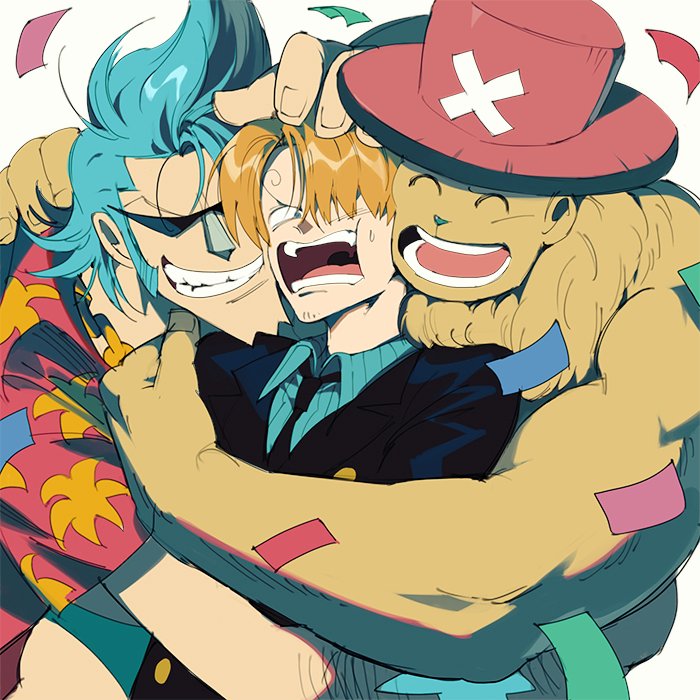 sanji, tony tony chopper, and franky (one piece) drawn by runa_(nori31291404)