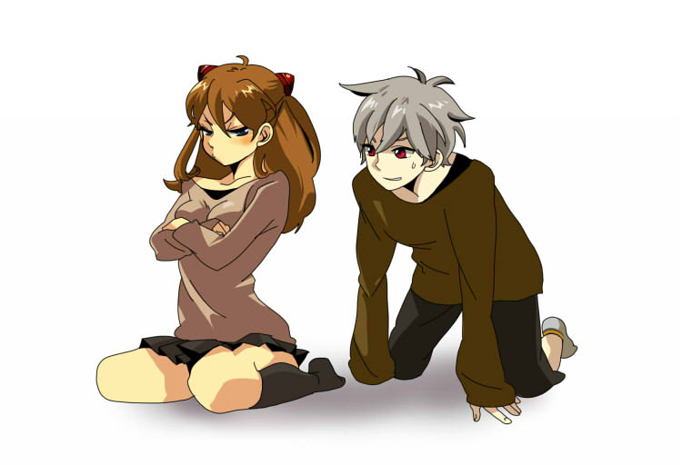 souryuu asuka langley and nagisa kaworu (neon genesis evangelion) drawn by regain