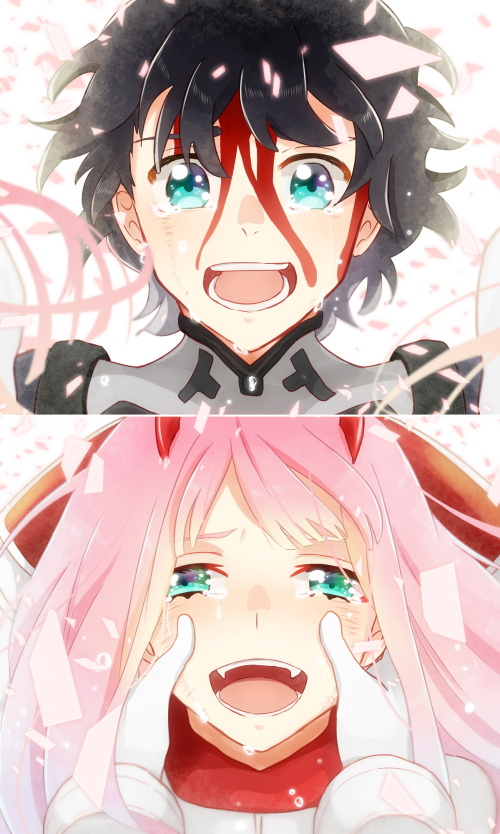 zero two and hiro (darling in the franxx) drawn by temaroppu_(ppp_10cc)