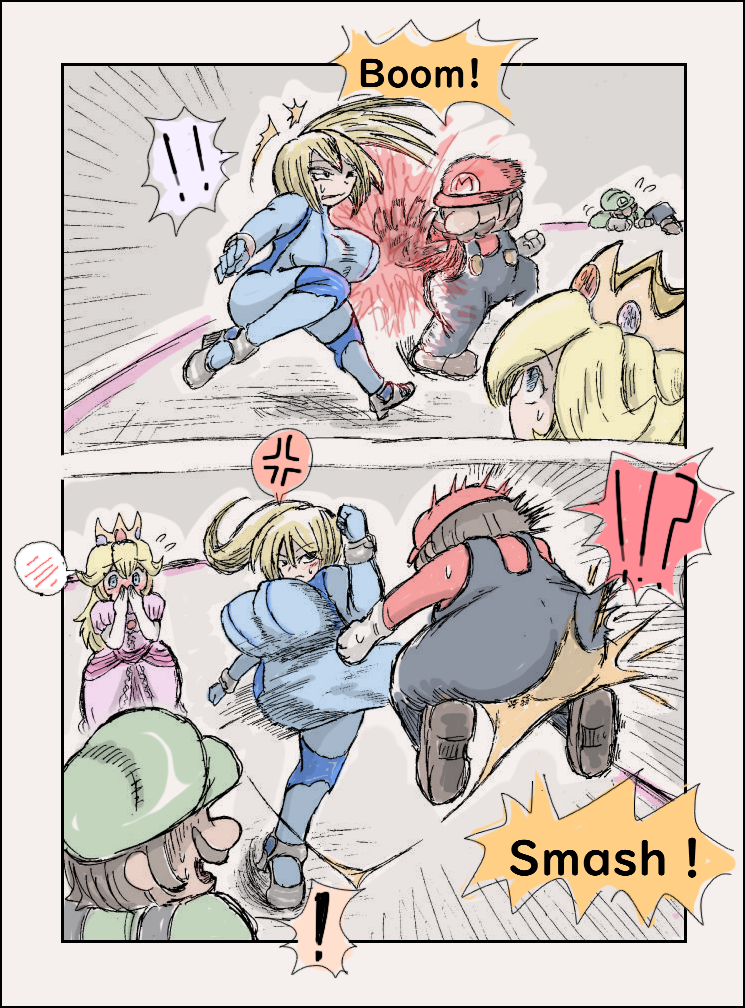 princess peach, samus aran, mario, and luigi (mario and 2 more) drawn by dosei-jin_(dosei8810)