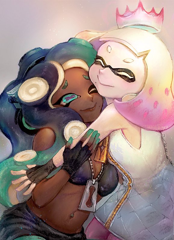 marina and pearl (splatoon and 1 more) drawn by jurithedreamer