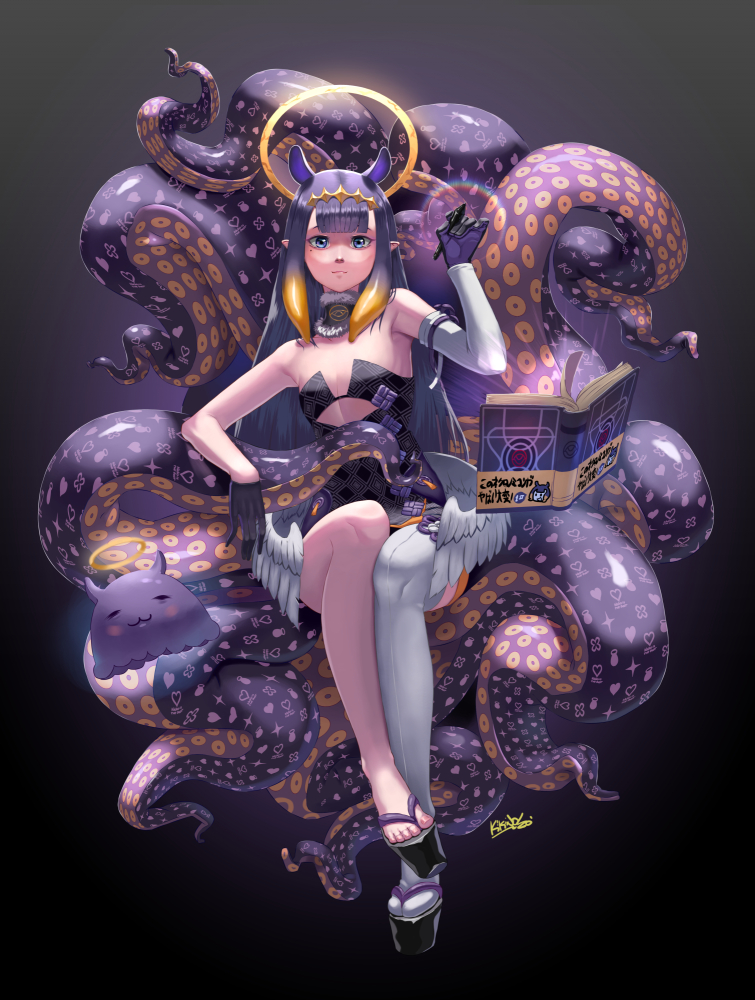 ninomae ina'nis, takodachi, and ao-chan (hololive and 1 more) drawn by kikino