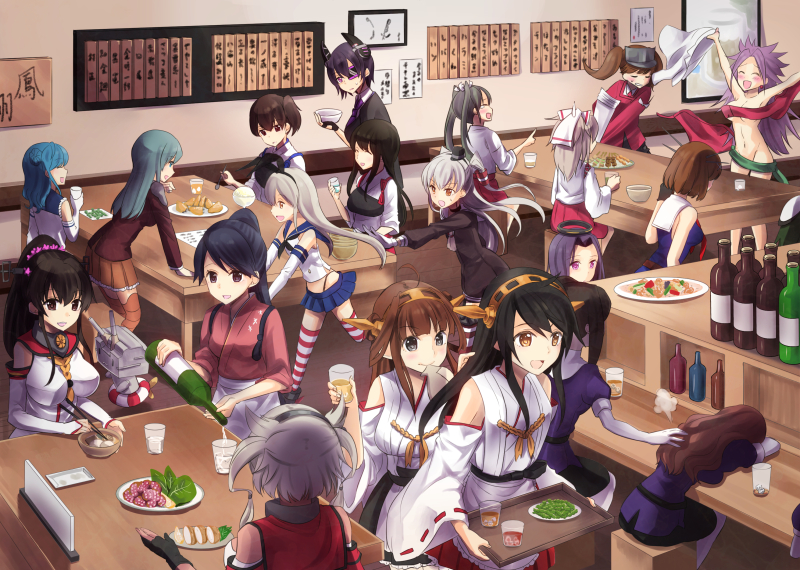 kaga, shimakaze, kongou, akagi, tenryuu, and 15 more (kantai collection) drawn by meet_(105r)