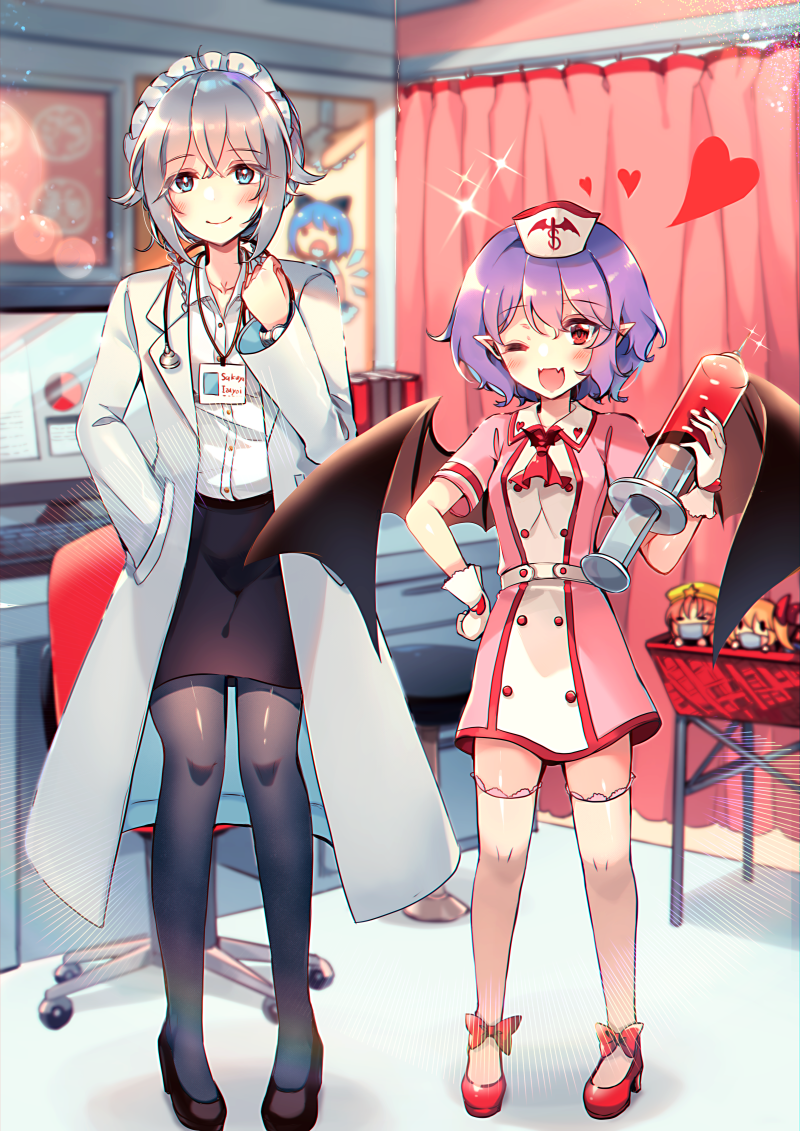 remilia scarlet, flandre scarlet, izayoi sakuya, cirno, and hong meiling (touhou) drawn by kirero