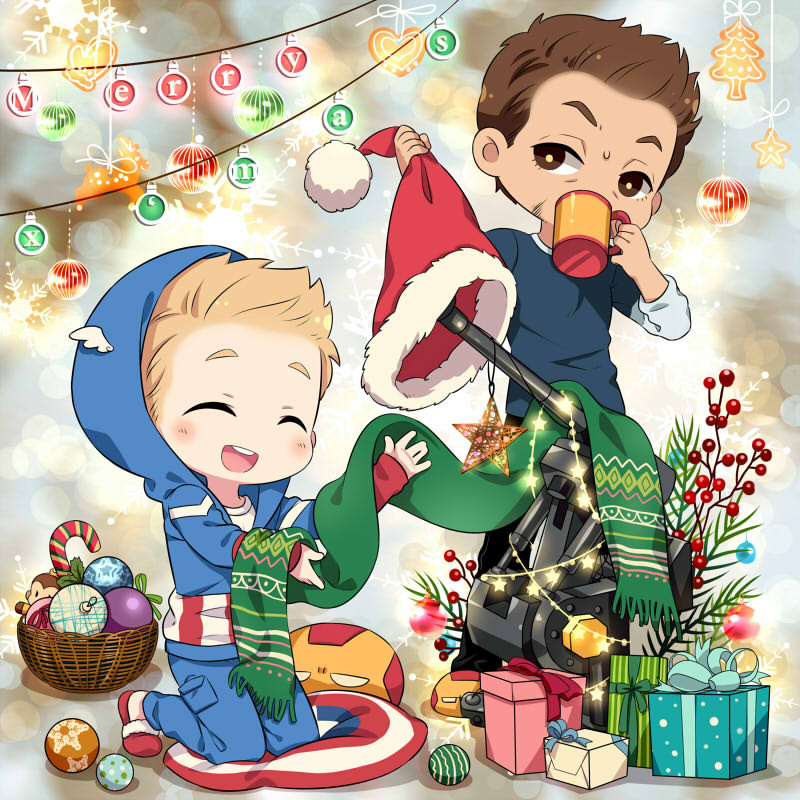 steve rogers, captain america, tony stark, and dum-e (marvel) drawn by ee0418