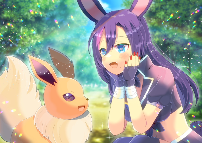 eevee and faye sievers (pokemon and 1 more) drawn by kou_hiyoyo