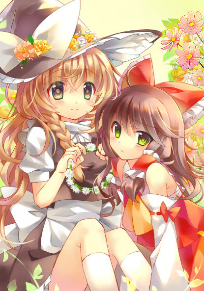 hakurei reimu and kirisame marisa (touhou) drawn by jin_rikuri
