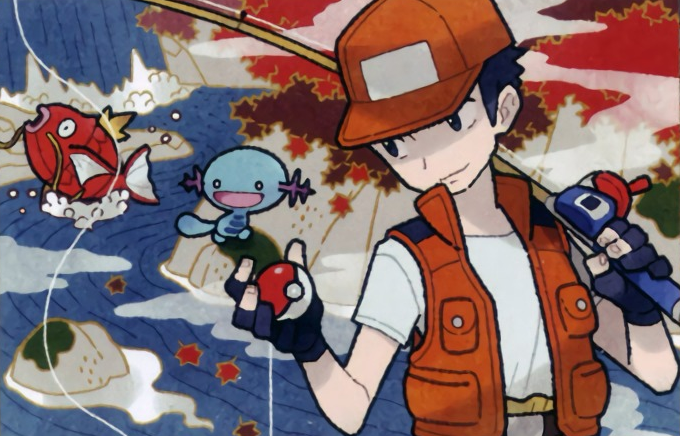 magikarp, wooper, and fisher (pokemon and 1 more) drawn by eo_kanako