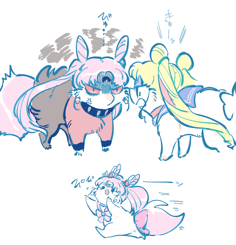 tsukino usagi, sailor moon, chibi usa, sailor chibi moon, and black lady (bishoujo senshi sailor moon and 1 more) drawn by takatsuki_nato