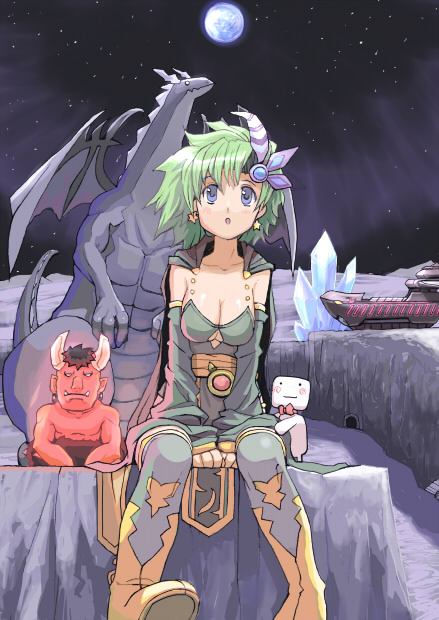 rydia, bahamut, ifrit, and whyt (final fantasy and 1 more) drawn by rudorufu