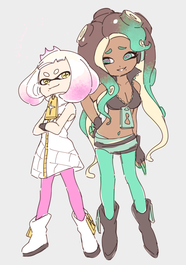 marina and pearl (splatoon and 1 more) drawn by gomi_(kaiwaresan44)