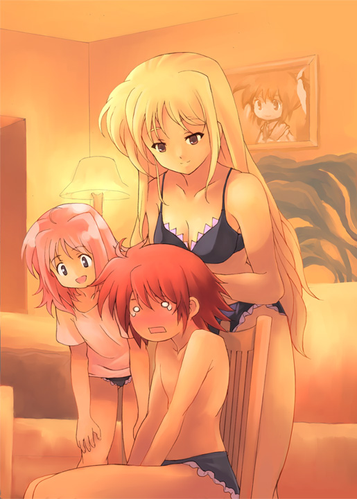 fate testarossa, caro ru lushe, and erio mondial (lyrical nanoha and 1 more) drawn by kouno_hikaru