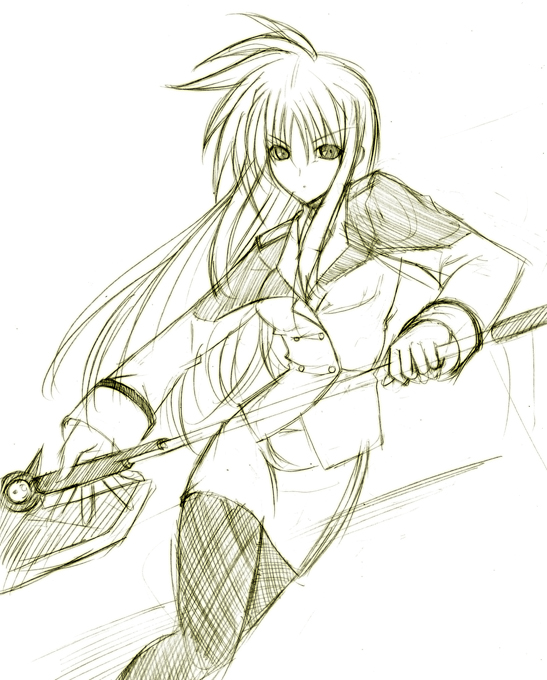 fate testarossa and bardiche (lyrical nanoha and 1 more) drawn by hagane_soushi