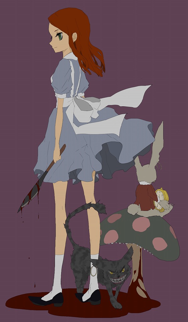 white rabbit, cheshire cat, and alice liddell (american mcgee's alice) drawn by unchi2009