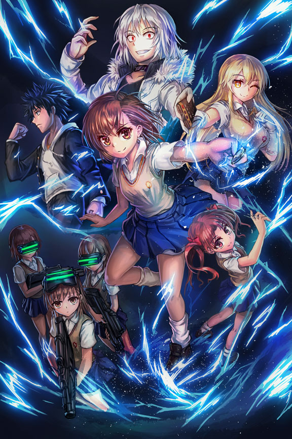 misaka mikoto, shirai kuroko, shokuhou misaki, kamijou touma, accelerator, and 1 more (toaru majutsu no index and 1 more) drawn by freeze-ex