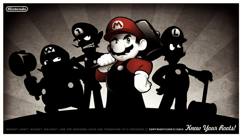 mario, luigi, wario, and waluigi (mario) drawn by adistm