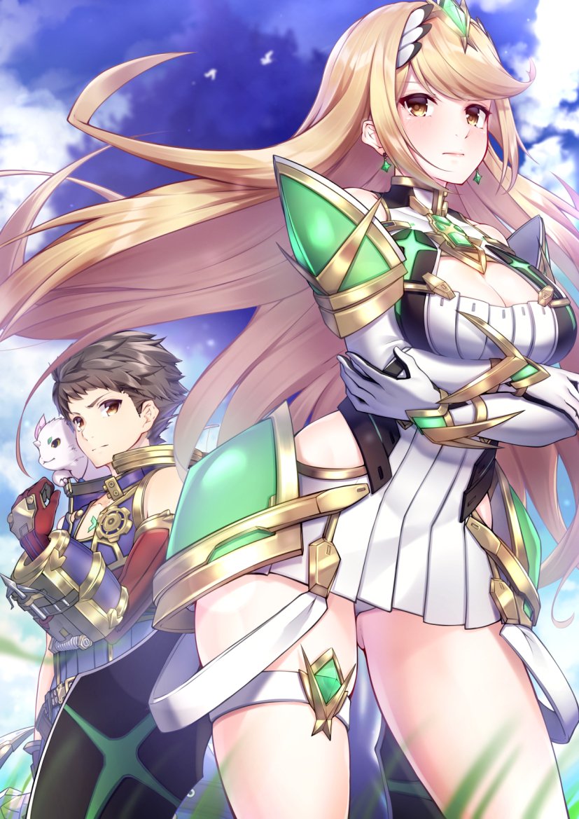 mythra, rex, and azurda (xenoblade chronicles and 1 more) drawn by takatun223