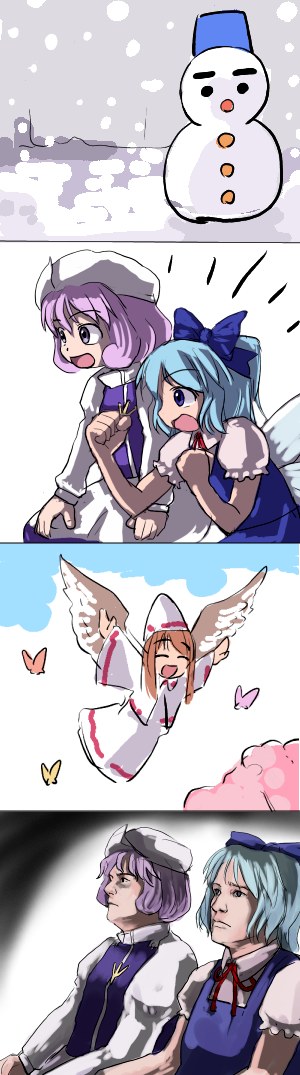 cirno, letty whiterock, and lily white (touhou) drawn by hirosato