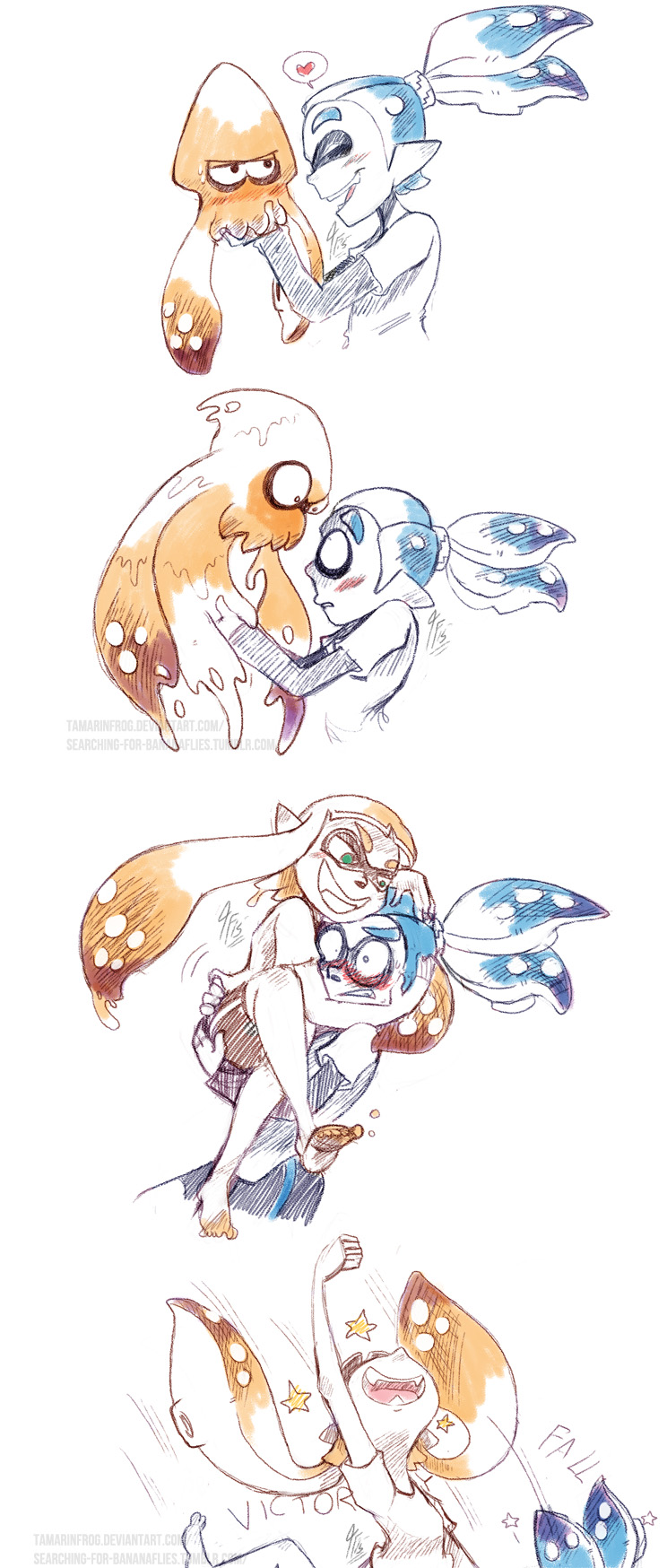 inkling player character, inkling girl, inkling boy, kaori, and john (splatoon and 1 more) drawn by tamarinfrog
