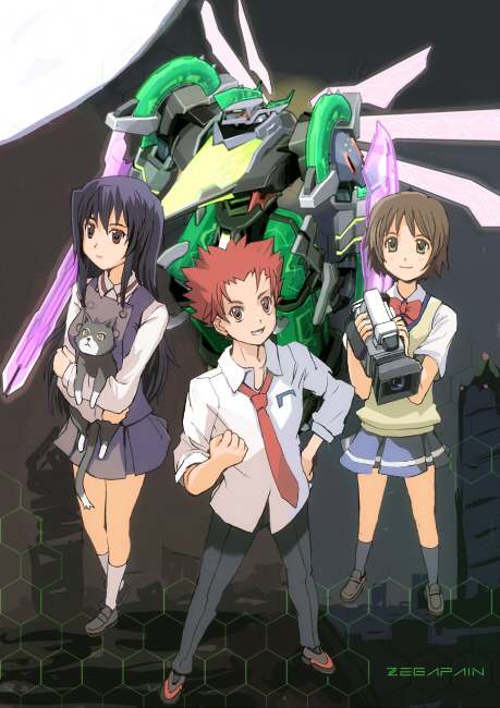 kaminagi ryouko, misaki shizuno, sogoru kyou, and zegapain altair (zegapain) drawn by rudorufu