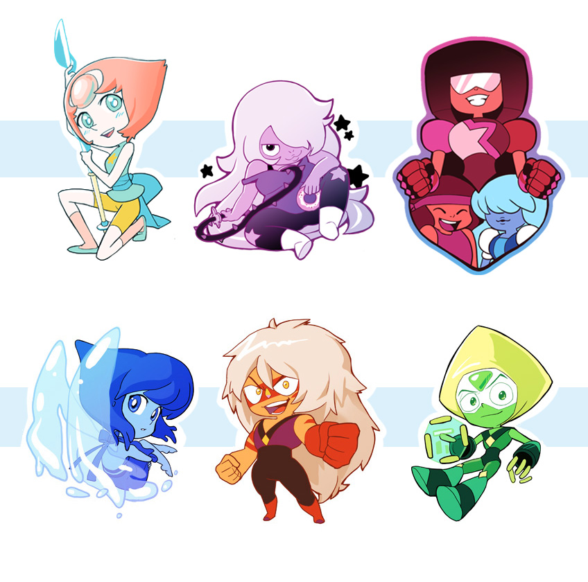 pearl, lapis lazuli, peridot, amethyst, garnet, and 3 more (steven universe) drawn by barlee