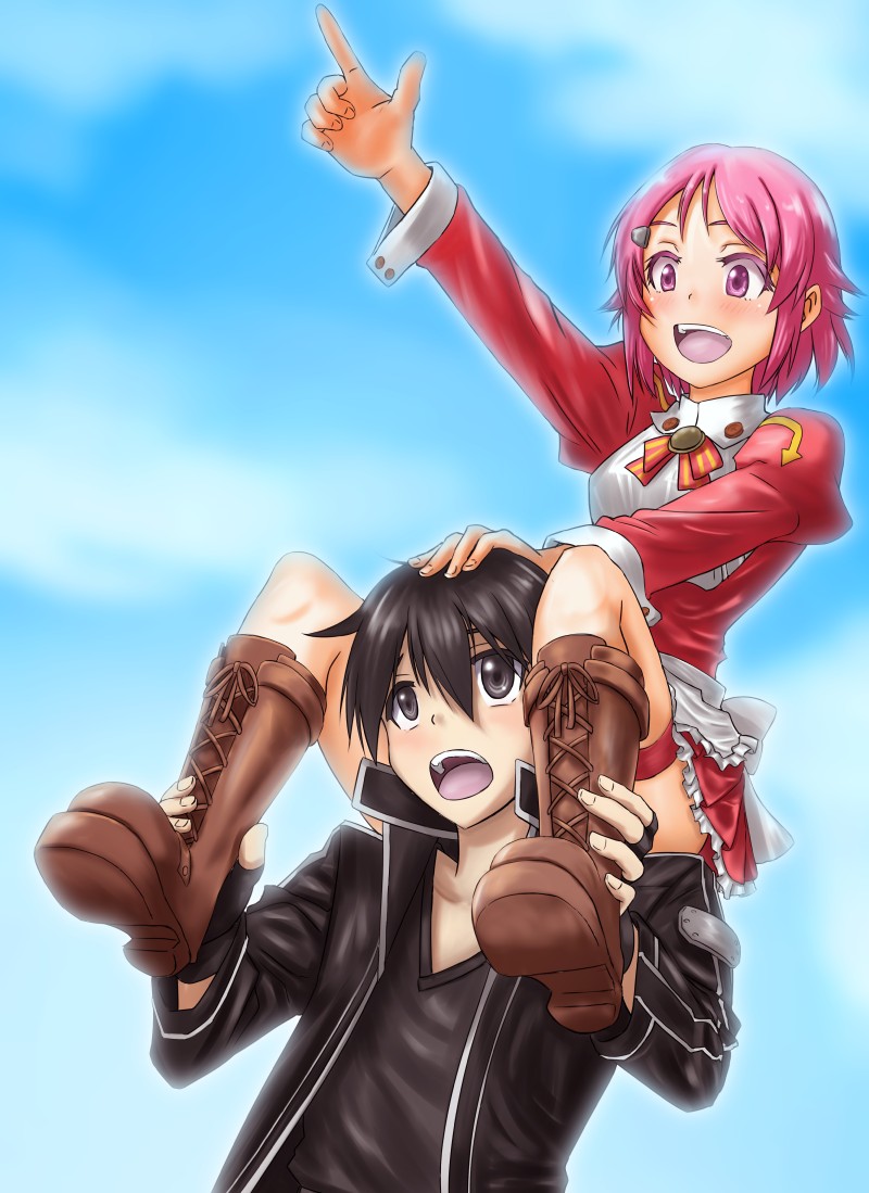 kirito and lisbeth (sword art online) drawn by kanae_akita