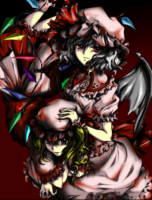 remilia scarlet and flandre scarlet (touhou) drawn by shinn_(artist2)