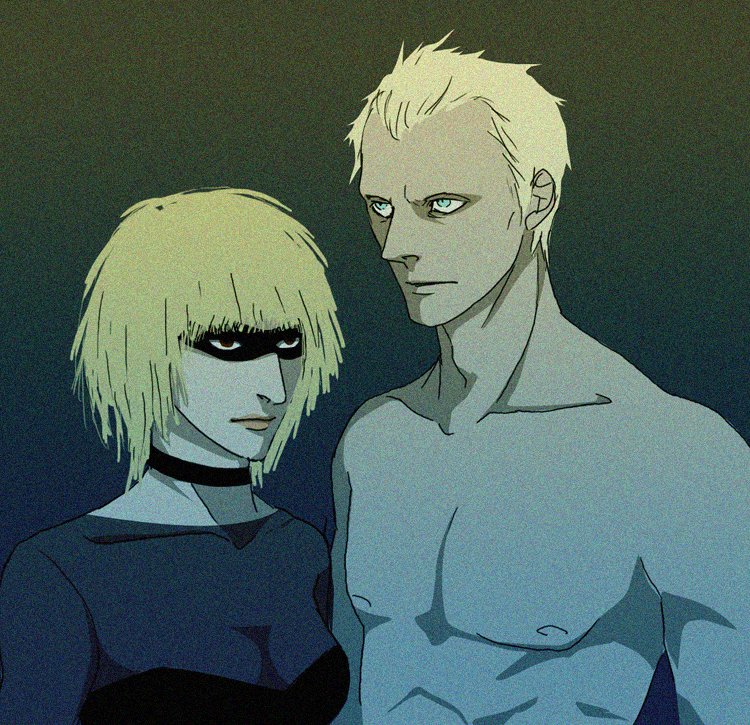 roy batty, pris, rutger hauer, and daryl hannah (blade runner) drawn by gb_(doubleleaf)