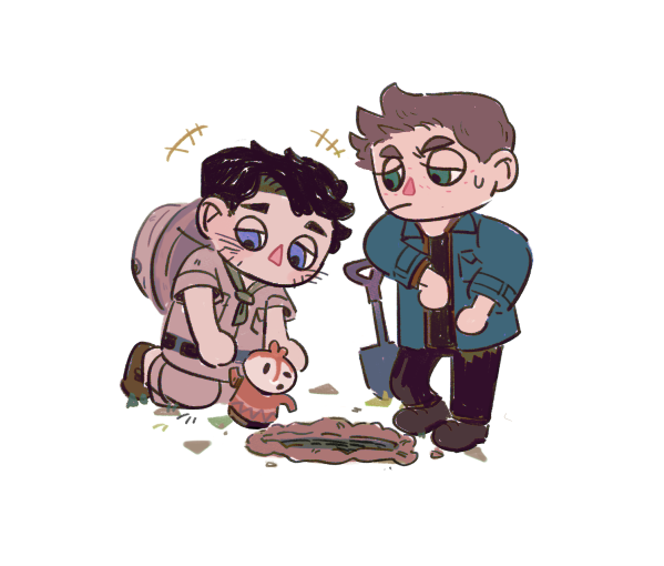 castiel, dean winchester, and gyroid (animal crossing and 1 more) drawn by sasosasoap