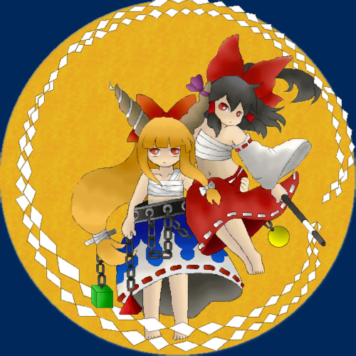 hakurei reimu and ibuki suika (touhou) drawn by mo-musu