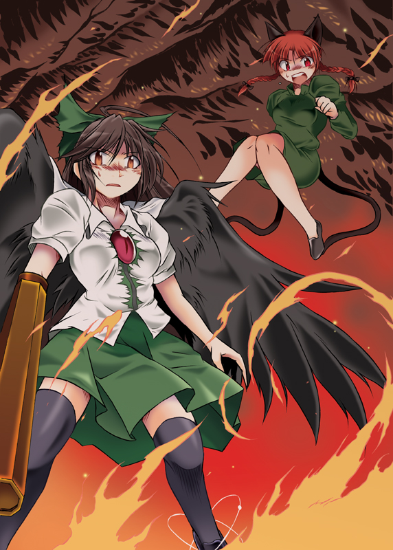 kaenbyou rin and reiuji utsuho (touhou) drawn by angeldust