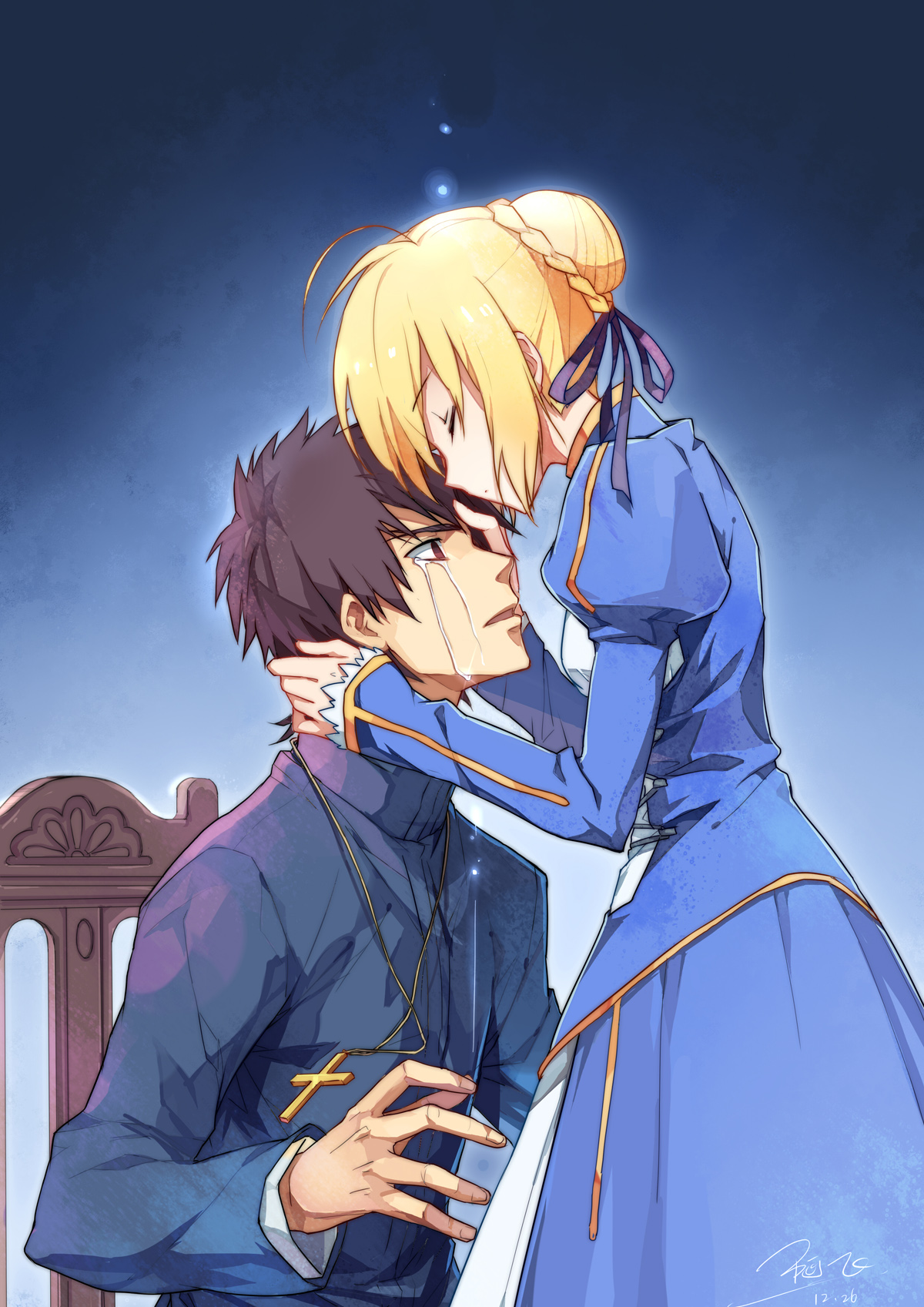 artoria pendragon, saber, and kotomine kirei (fate and 1 more) drawn by ...