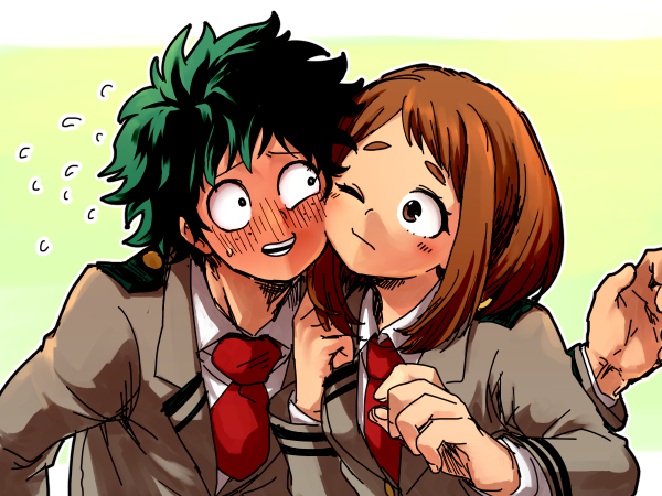 midoriya izuku and uraraka ochaco (boku no hero academia) drawn by hk_(nt)