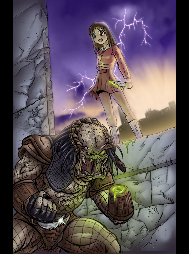 kasuga ayumu and predator (azumanga daioh and 1 more) drawn by peter_huu_nguyen