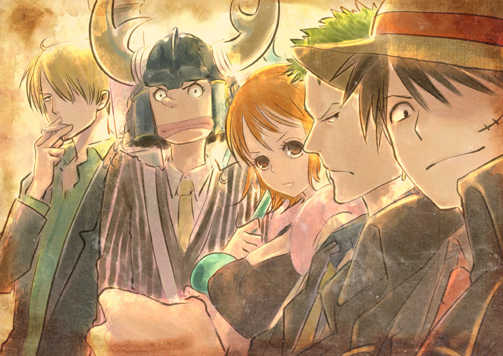 nami, monkey d. luffy, roronoa zoro, sanji, and usopp (one piece and 1 more) drawn by kito_(coyo)