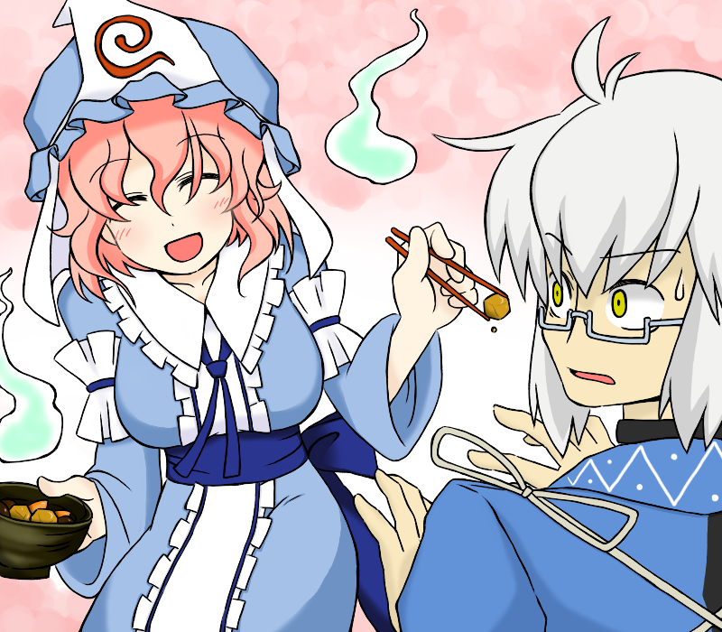 saigyouji yuyuko and morichika rinnosuke (touhou) drawn by sag_(karehabase)