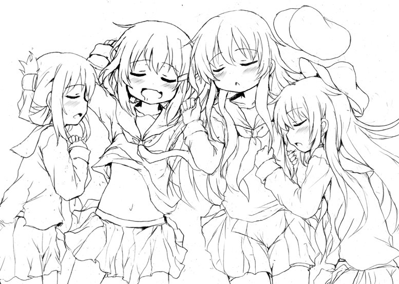hibiki, inazuma, ikazuchi, and akatsuki (kantai collection) drawn by oshiruko_(uminekotei)