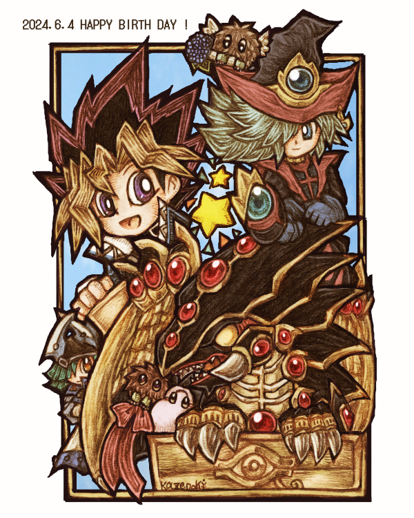 muto yugi, silent magician, kuriboh, winged kuriboh, silent swordsman, and 6 more (yu-gi-oh! and 1 more) drawn by mokyu-mokyu