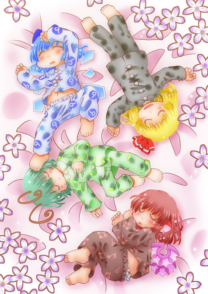cirno, rumia, mystia lorelei, and wriggle nightbug (touhou) drawn by matty_(zuwzi)