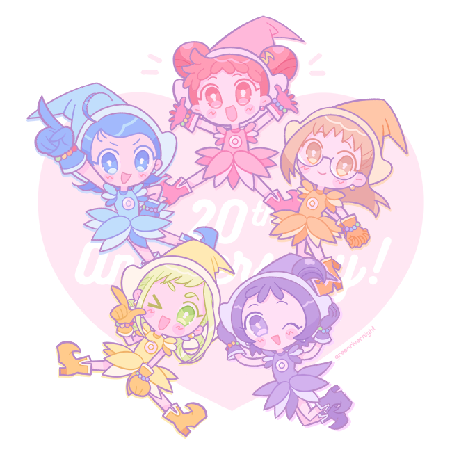 harukaze doremi, segawa onpu, fujiwara hazuki, senoo aiko, and asuka momoko (ojamajo doremi) drawn by greenriverknight