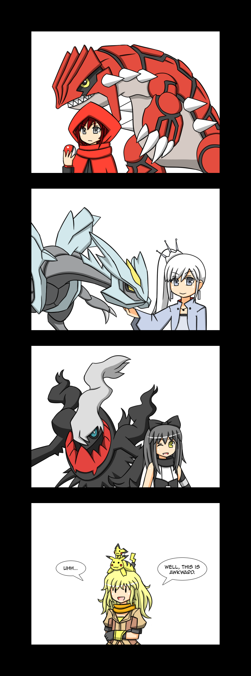 pikachu, ruby rose, weiss schnee, yang xiao long, blake belladonna, and 4 more (pokemon and 1 more) drawn by lunarisaileron