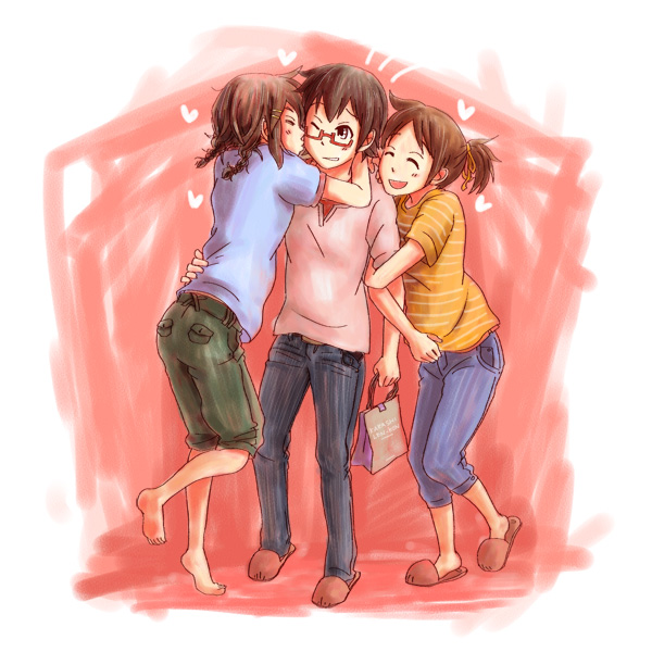hirasawa yui, hirasawa ui, and manabe nodoka (k-on!) drawn by bonjin