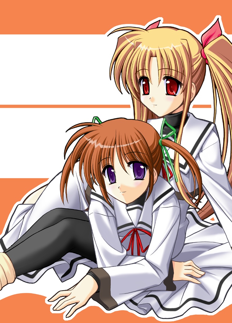 fate testarossa and takamachi nanoha (lyrical nanoha and 2 more) drawn by kitamiya_genbu